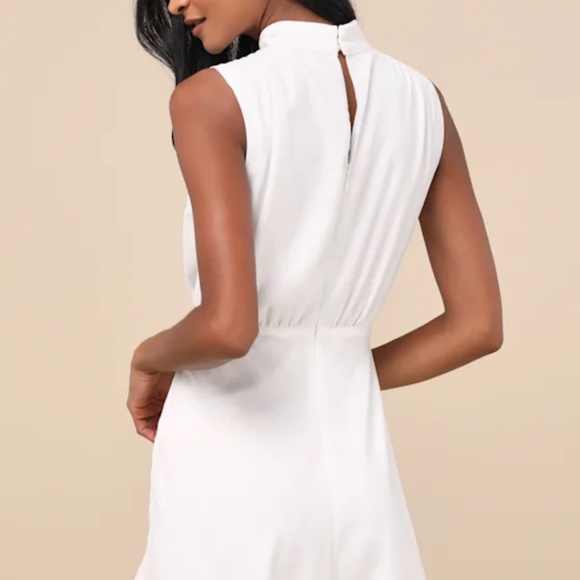 Lulus Classic Elegance White Chiffon Sleeveless Mock Neck Mini Dress - Size XL - Picture 3 of 3